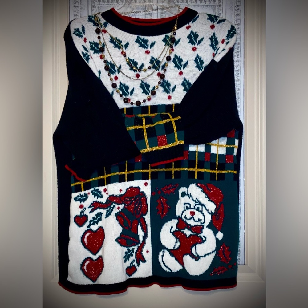 Vntg. Sz-XL JJ Browne Cute/Ugly Christmas Santa TeddyBear Holiday/Party/Layering